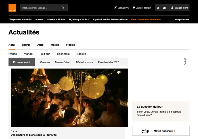 Capture d'écran du site actu.orange.fr