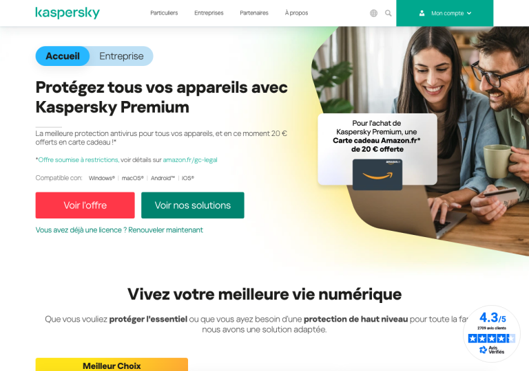 Capture d'écran du site kaspersky.com
