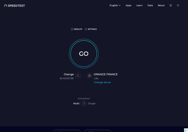 Capture d'écran du site speedtest.net