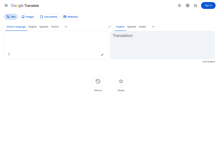 Capture d'écran du site translate.google.com